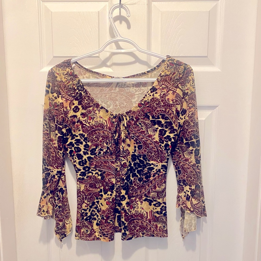 Vintage 2000s Y2K Garage Top Shirt 3/4 Length Bell Sleeve Size Small